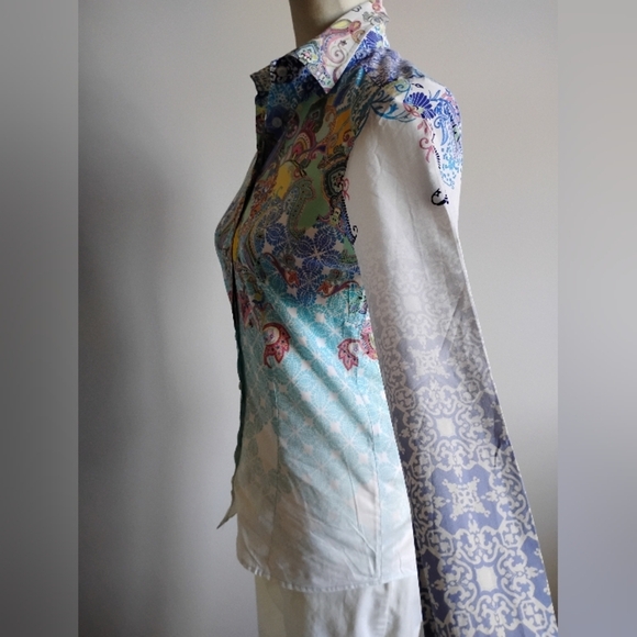 Eterna European Cotton Colorful Print Paisley Ombre Button Up Shirt Size 6 - Picture 8 of 17